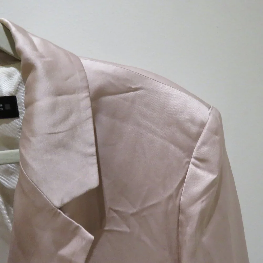 ZARA Long Buttoned Collared Satin Blazer in Blush Pink Pastel Preppy - Size S - Picture 5 of 13